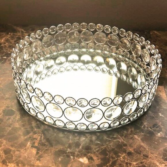 NWOT Vintage Bling Round Mirror Vanity Wedding Table Centerpiece Dessert Tray - Picture 4 of 5